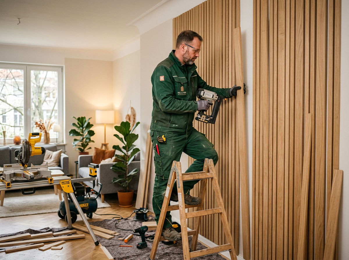 Hausmeisterservice im Innenraum mit dekorativer Wandgestaltung
